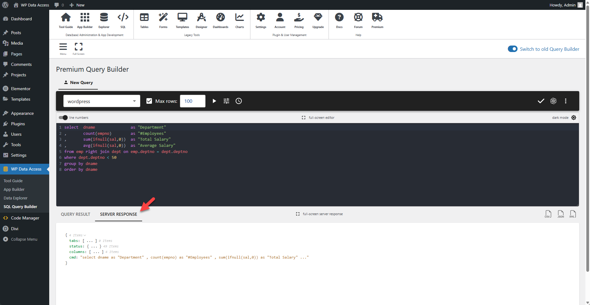 WP Data Access - Query Builder Raw Response