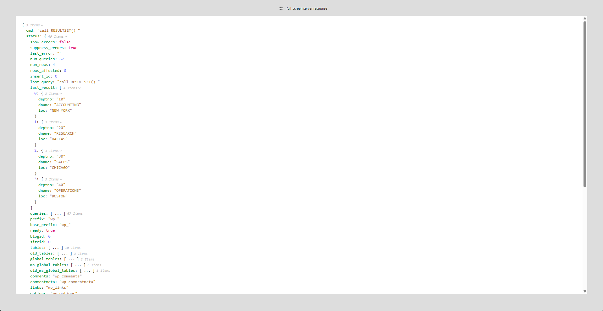 WP Data Access - Query Builder - Raw Server Response