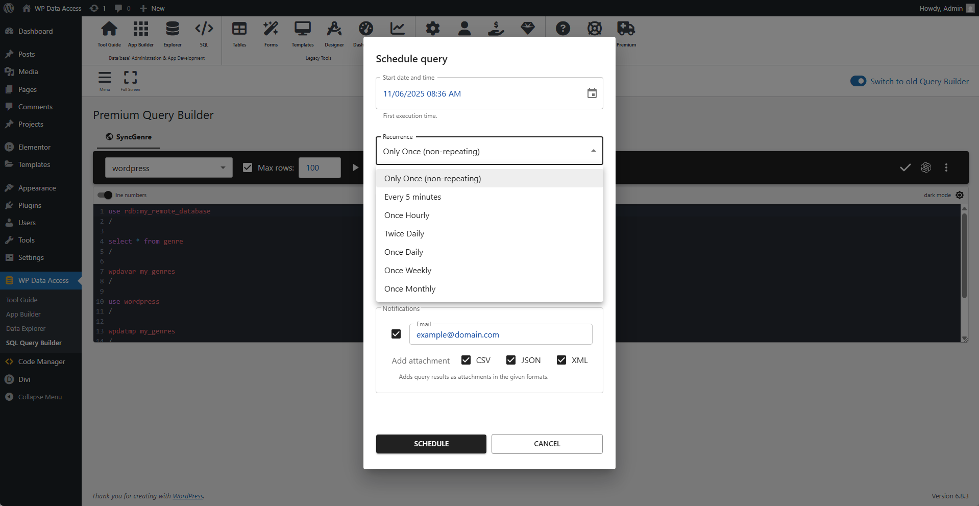 WP Data Access - Schedule Query
